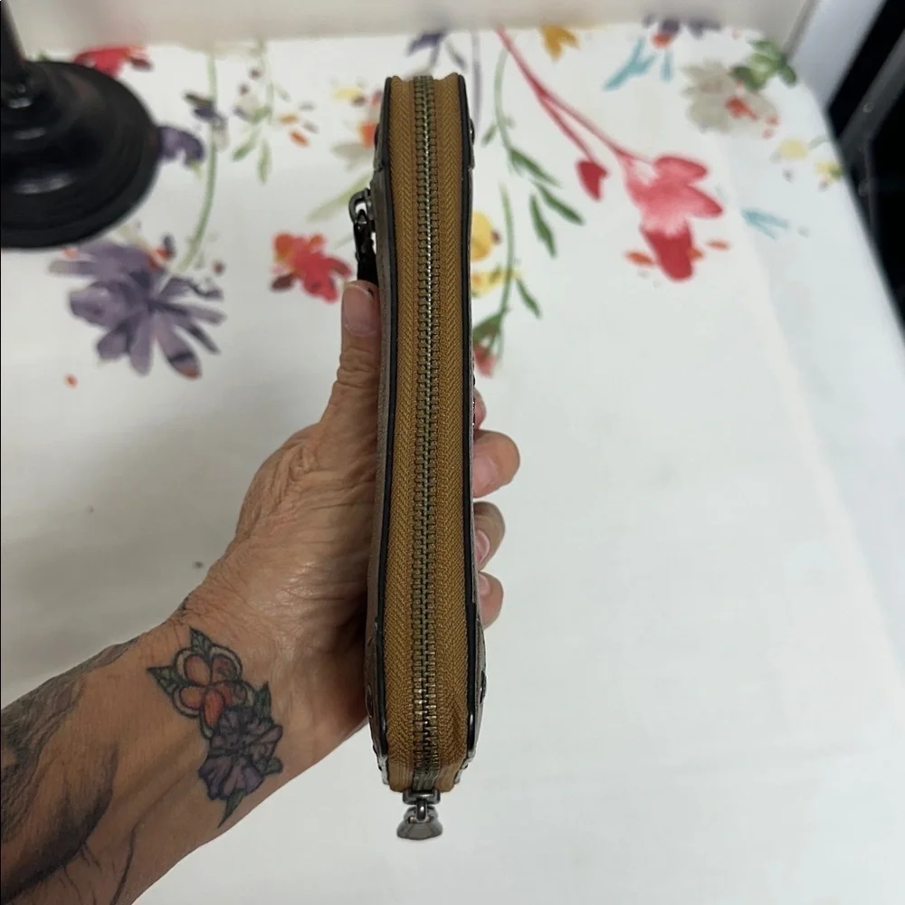 Coach Mercer Metallic Bronze Leather Zip-Around Credit Card Long Wallet